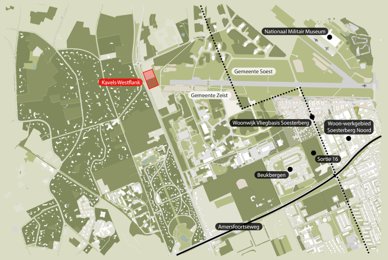 Een kaart met de locatie Kavels Westflank in Huis ter Heide, gemeente Zeist 
