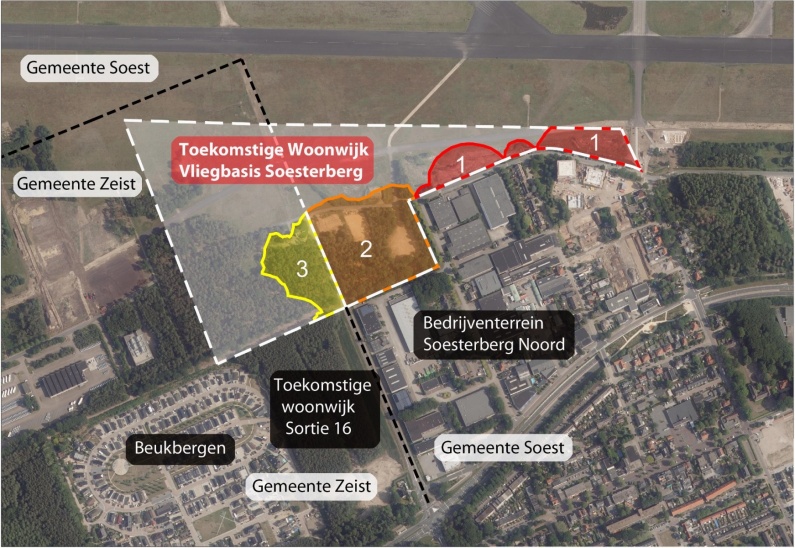 Een kaart van de toekomstige woonwijk vliegbasis Soesterberg