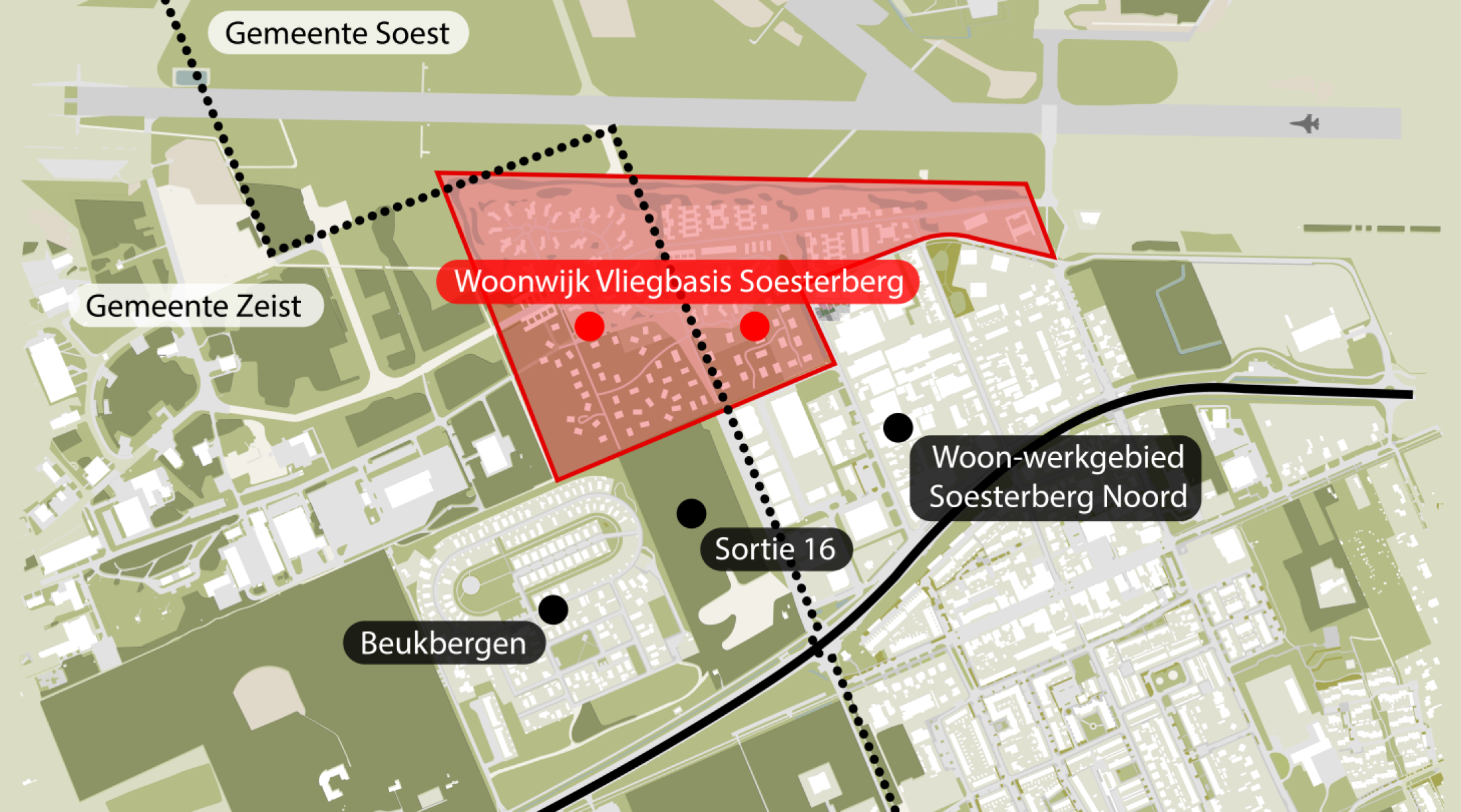 De woonwijk komt deels in de gemeente Zeist te liggen en voor een deel in de gemeente Soest