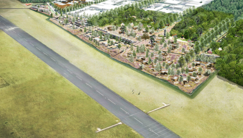 artist impression van de woonwijk naast de landingsbaan